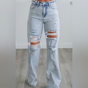 Risen wide leg acid washed jeans